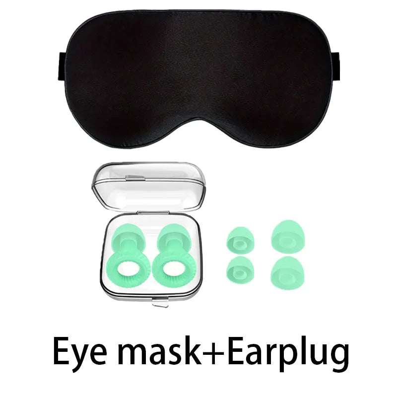 HUAK Sleep Set Soft Eye Mask with Silicone Ear Plugs for Home Travel Office Airplane Noise Reduction Comfortable Travel Accessor
