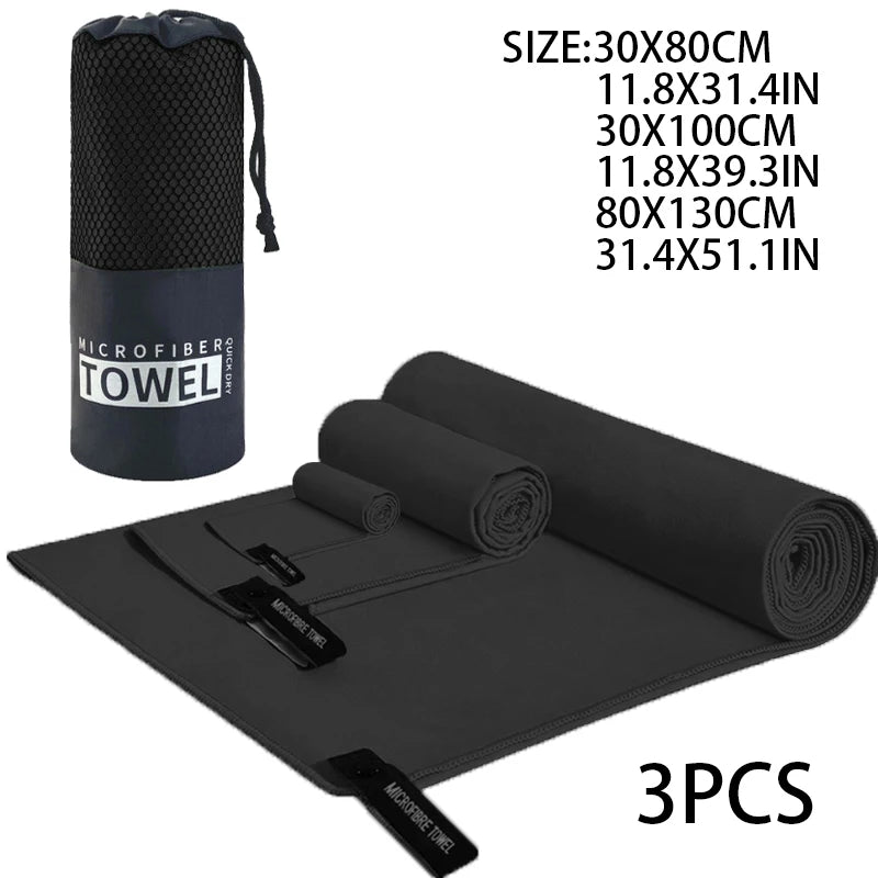 3 Pcs Microfiber Towel Sports Quick-Drying Super Absorbent Camping Towel Super Soft Lightweight Gym Swimming Yoga Beach Towel
