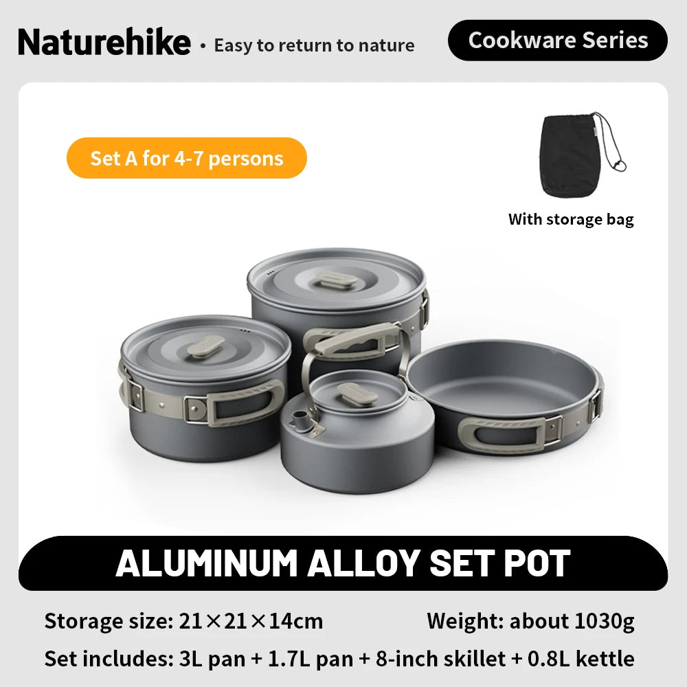 Naturehike Camping Cookware Kit Outdoor Frying Pan Portable Kettle Foldable Picnic Tableware Kitchen Utensils Cooking Utensils