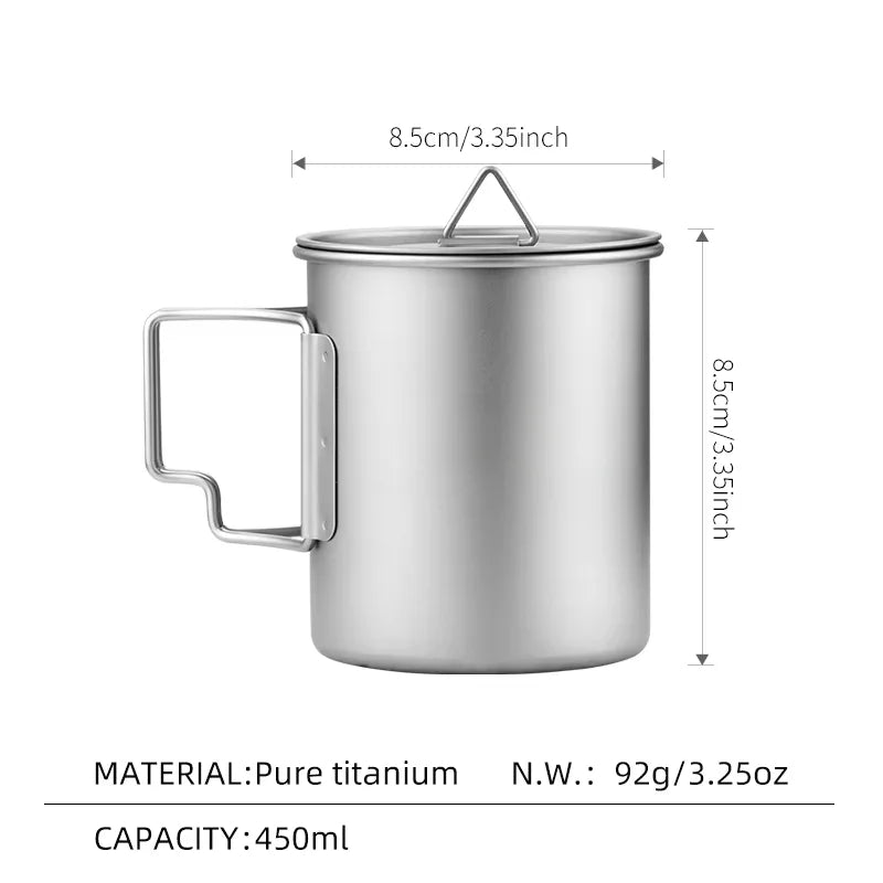 Outdoor Titanium Lightweight Portable Tea Coffee Cup Folding Handle Camping Water Mug for Hiking Travelling