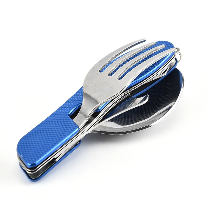 4 in1 Foldable Camping Utensil Set Multi-Functional Knife Fork Spoon Bottle Opener for Outdoor Survival Sports Camping Hiking