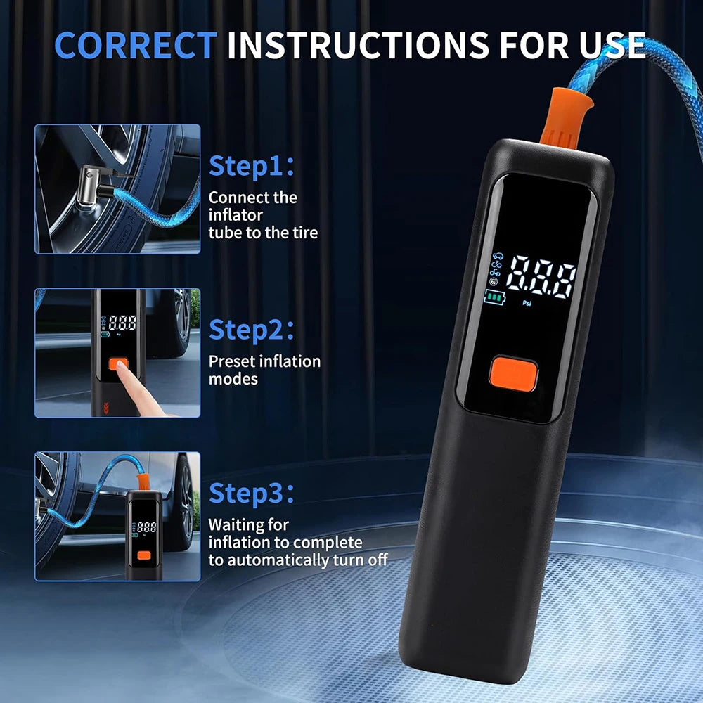 New Portable Car Air Compressor 3X Faster 150PSI Cordless Tire Inflator Pump with Digital Gauge for Car Motorcycle Bike Air Pump