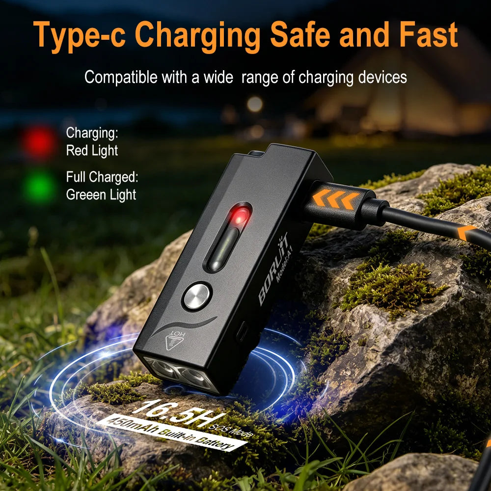 BORUiT A1 LED Keychain Flashlight Mini Pocket Flashlight 580Lm USB Rechargeable Torch Clip Cap Light Magnetic Camping Lantern