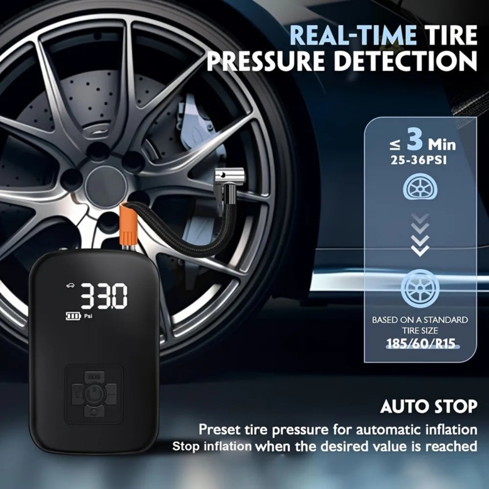 Digital Display Air Pump Portable Tire Inflator Smart Rechargeable Air Compressor With LED Light Automatic Wireless Tire Inflation for Car Motorcycle Boat Tyre Balls