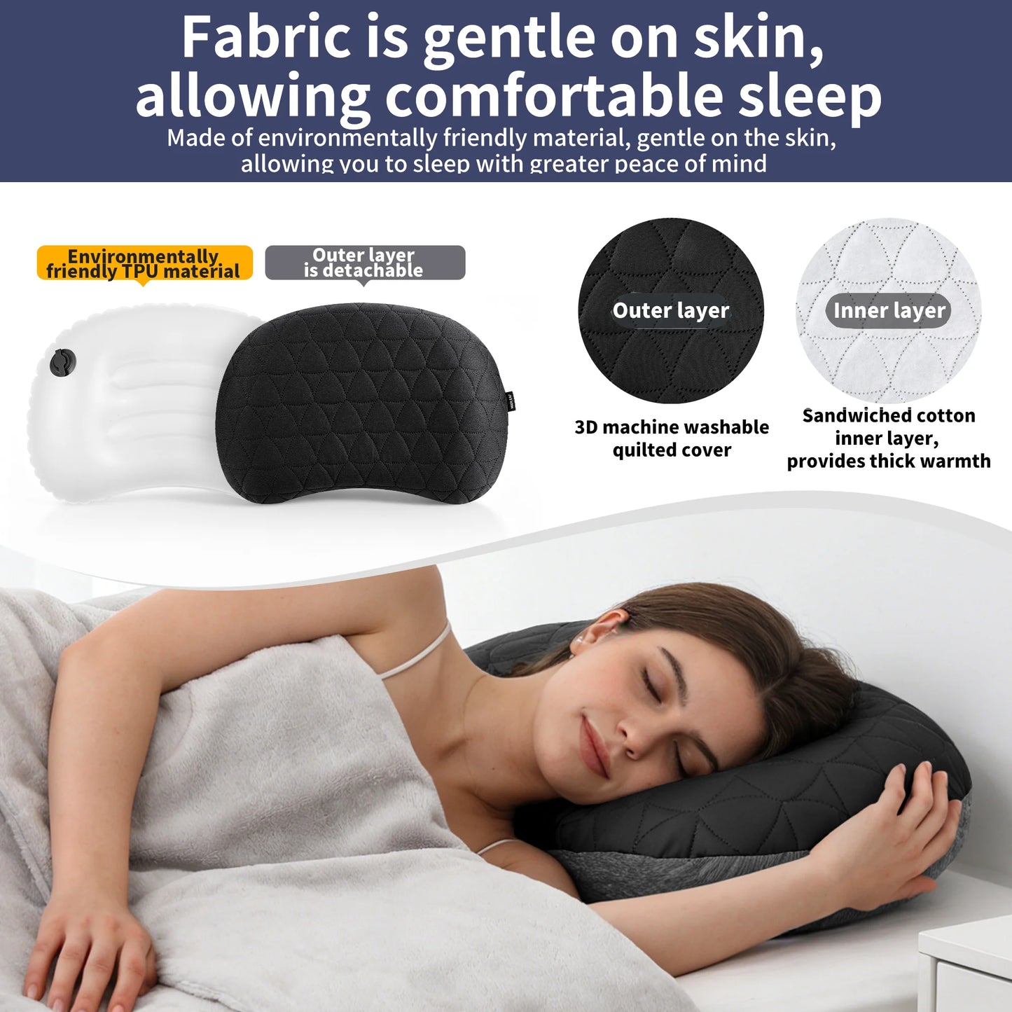MAPLEAF Inflatable Camping Pillow Removable Cover Ultralight Ergonomic Neck Lumbar Support Compact Backpacking Hiking Travel Air