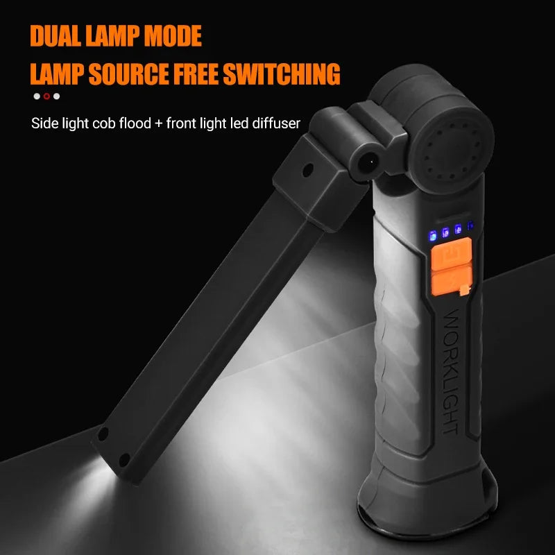 New Portable COB LED Flashlight Magnetic Lantern Hanging Lamp USB Rechargeable Work Light with Built-in Battery Camping Torch
