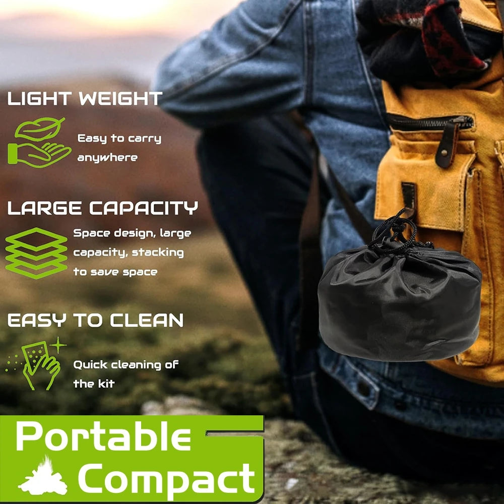 All-in-One Lightweight Aluminum Alloy Camping Cookware Set Non-Stick Nestable Design Portable Outdoor Cooking Gear with Mesh Bag