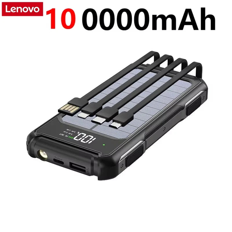 Lenovo 200000mah Ultra Capacity Solar Power Bank 4-in-1 Built In Cable Fast Charging Mobile Power Battery Led Light For Iphone