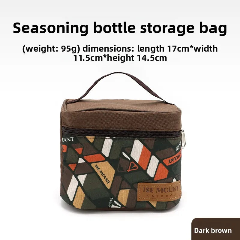 Portable Outdoor Seasoning Storage Bag, Camping Condiment Bottle Organizer, Multifunctional Handbag for Spice Jars and Cosmetics