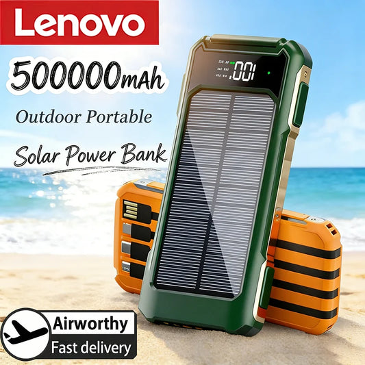 Lenovo 200000mah Ultra Capacity Solar Power Bank 4-in-1 Built In Cable Fast Charging Mobile Power Battery Led Light For Iphone
