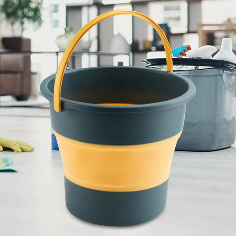 Silicone Folding Bucket 5/10/17L with Cover Multifunctional Water Container for Camping Fishing Car Wash Bathroom