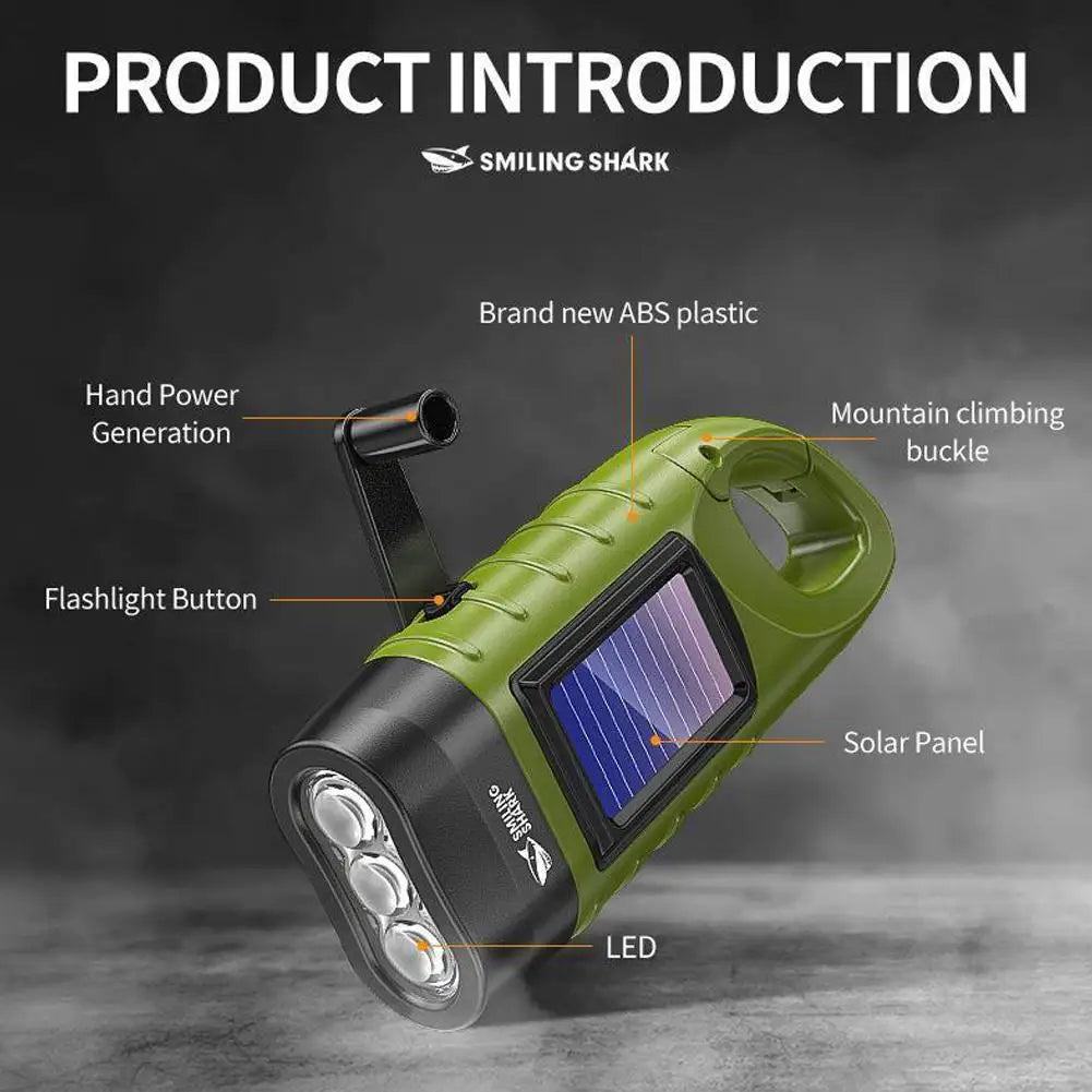 Portable LED Flashlight Battery Lamp Hand Cranking & Solar Energy Rechargeable 800lm For Outdoor Camping Hiking Emergency Light