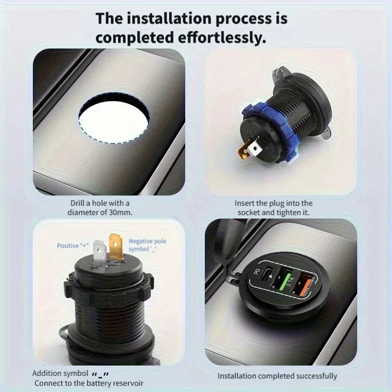 NEW 3/4 Ports Dual PD Dual QC 3.0 USB Car Charger with Voltmeter Socket Power Outlet Adapter Waterproof for 12V/24V Car Boat