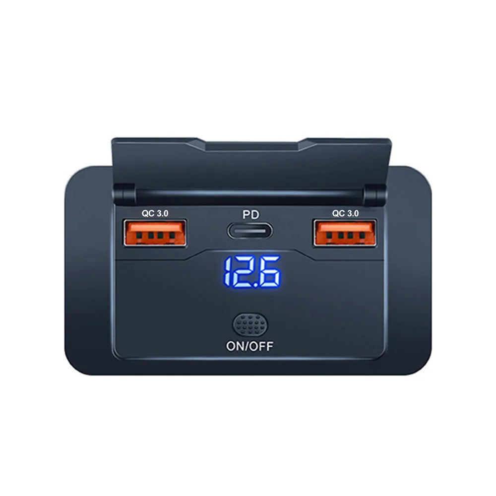 96W Dual PD Dual QC3.0 Type C USB Quick Charger 3.0 with Switch Fast Charging 4 Port Power Panel For Bus 12-24V Car Truck Marine