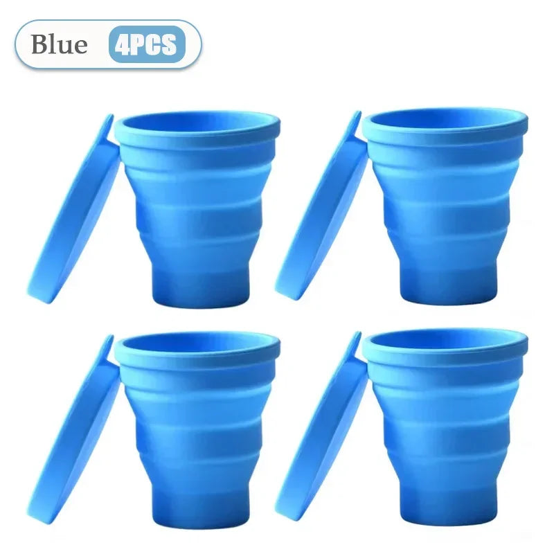 1-10PCS 180ML  Silicone Collapsible Water Cup Outdoor Camping Travel Portable Foldable Lid Coffee Cup Sports Hiking Accessories