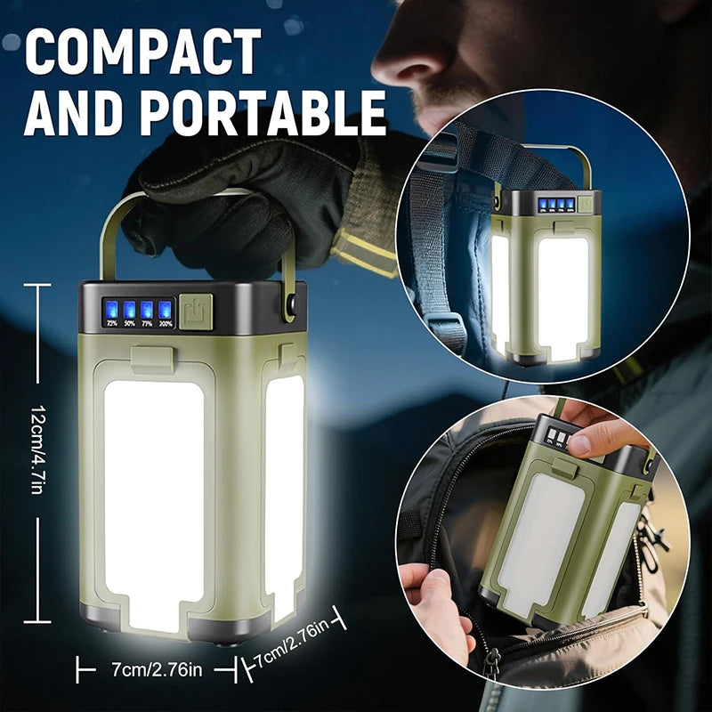 Solar Camping Light Rechargeable, Multifunctional 4-Blade Folding Lantern Outside with 6 Lighting Mode, IPX4 Portable Tent Lamp