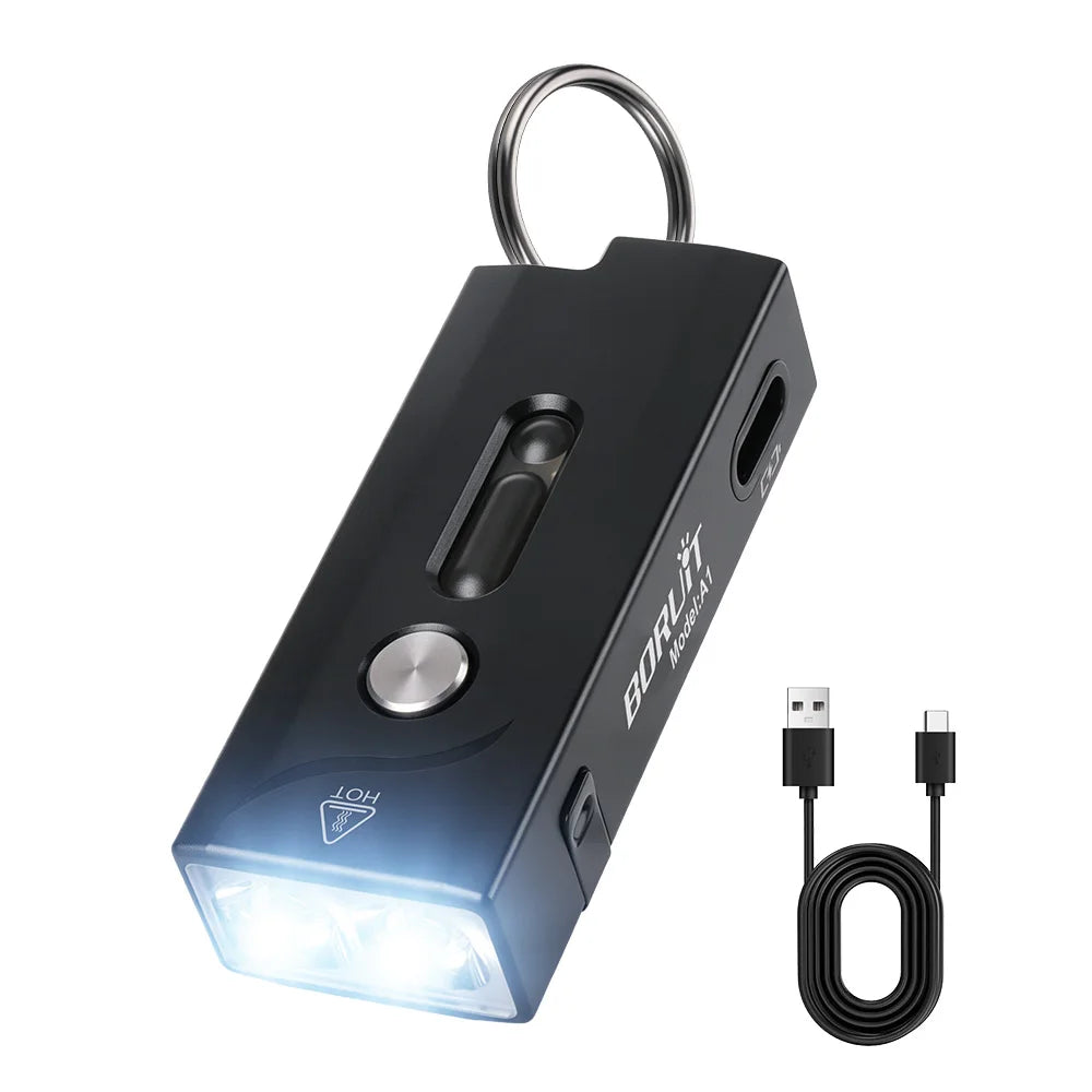 BORUiT A1 LED Keychain Flashlight Mini Pocket Flashlight 580Lm USB Rechargeable Torch Clip Cap Light Magnetic Camping Lantern