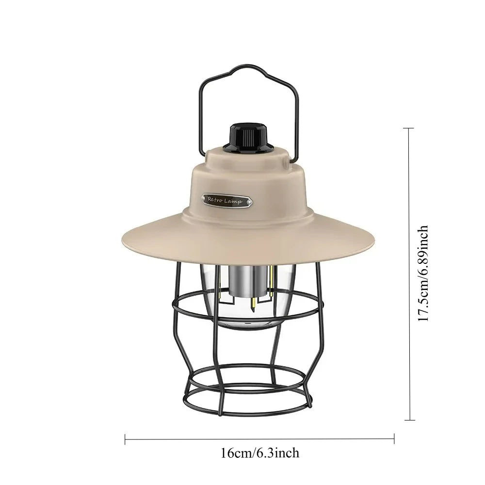 Vintage Portable Lantern LED Camping Lamp Battery Powered Waterproof for Emergency Home Power Hanging Tent Lantern Path Light