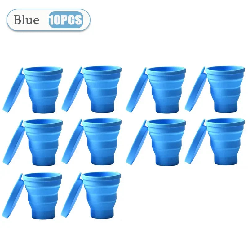1-10PCS 180ML  Silicone Collapsible Water Cup Outdoor Camping Travel Portable Foldable Lid Coffee Cup Sports Hiking Accessories