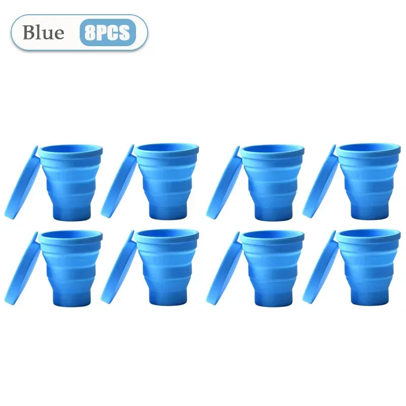 1-10PCS 180ML  Silicone Collapsible Water Cup Outdoor Camping Travel Portable Foldable Lid Coffee Cup Sports Hiking Accessories