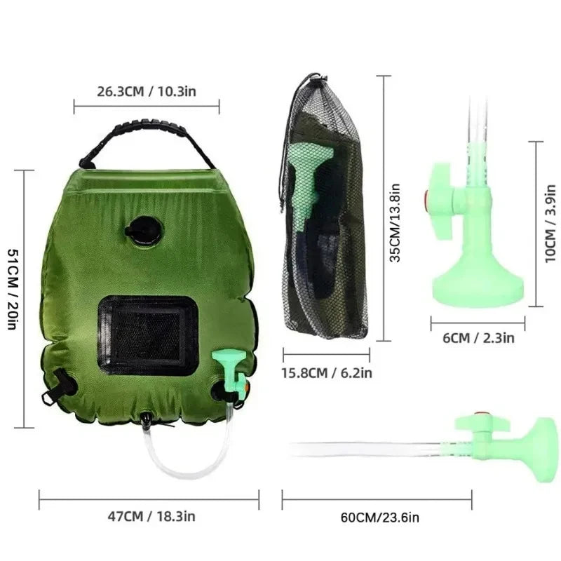 Portable Solar Heating Water Bag 20L, Black  Shower Bag for Camping Hiking Backpacking Outdoor Emergency Use