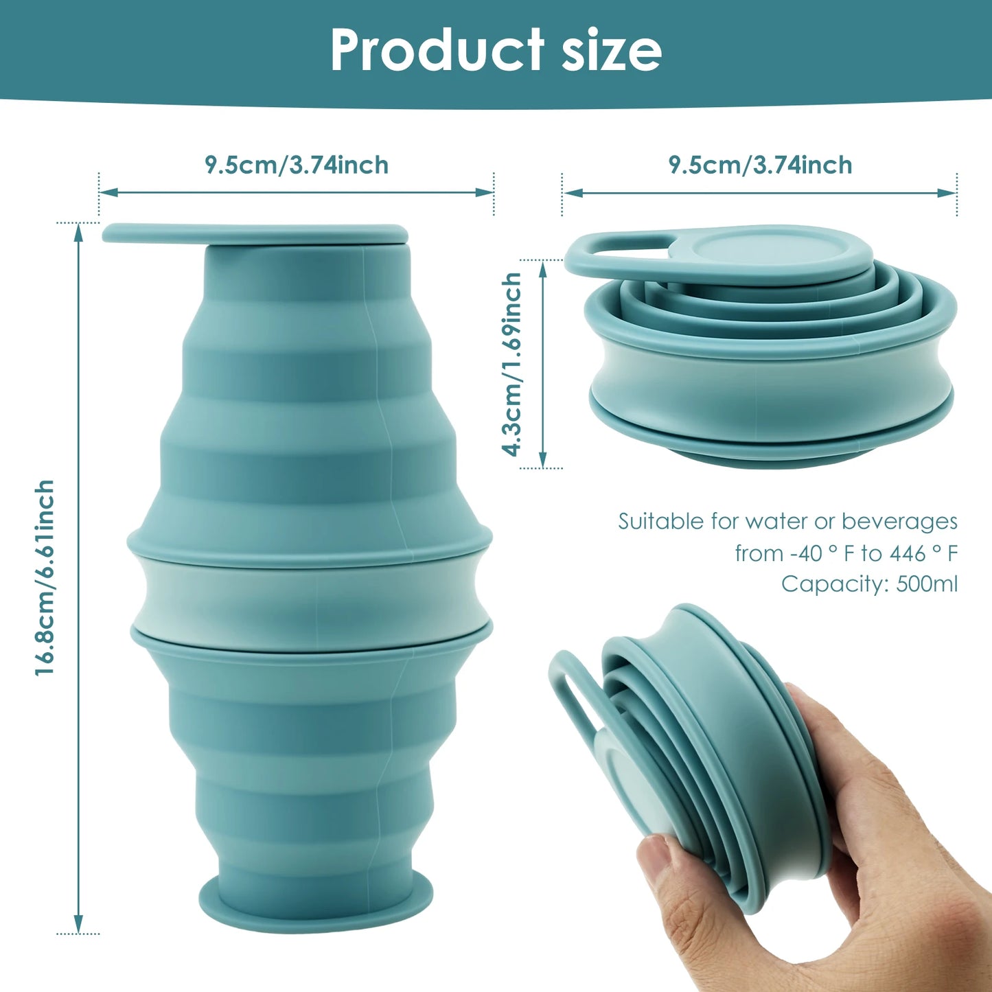 Silicone Water Bottle 500ml Reusable Foldable Water Bottle for Gym Travel Camping Hiking Camping Collapsible Sport Bottles