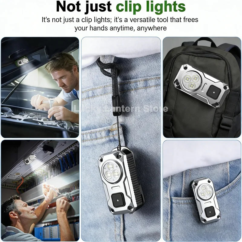400 Lumens Mini Clip Light USB C Rechargeable Pocket Flashlight 3 Modes Waterproof Magnetic Portable Working Light