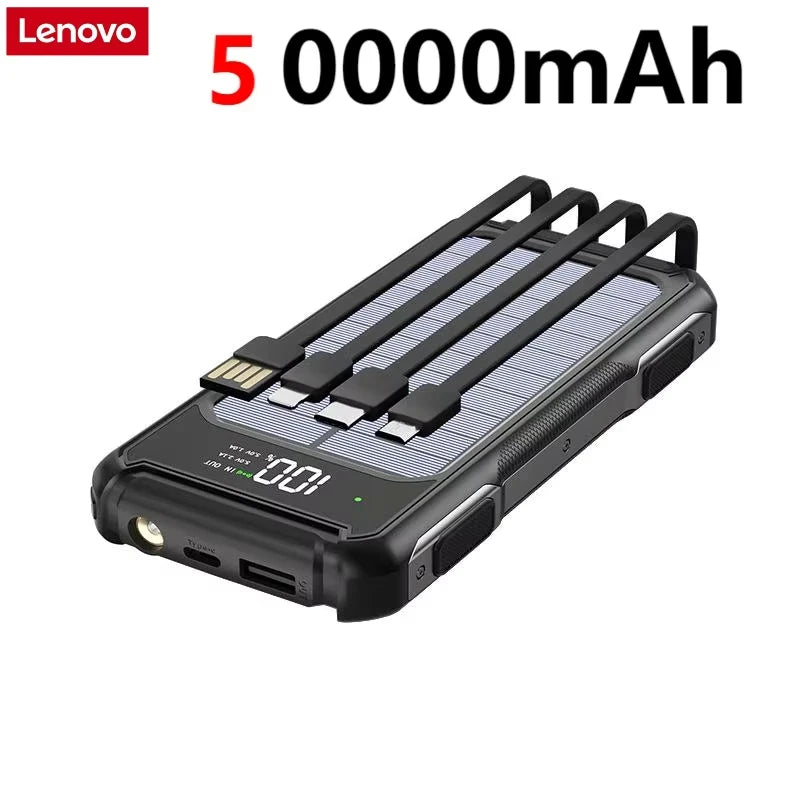 Lenovo 200000mah Ultra Capacity Solar Power Bank 4-in-1 Built In Cable Fast Charging Mobile Power Battery Led Light For Iphone