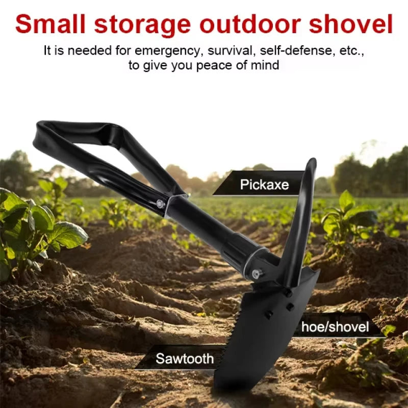 Folding Shovel Multi-Tool with Sawtooth & Pickaxe – Portable Short & Long Handle Carbon Steel Spade for Camping Survival Gardeni