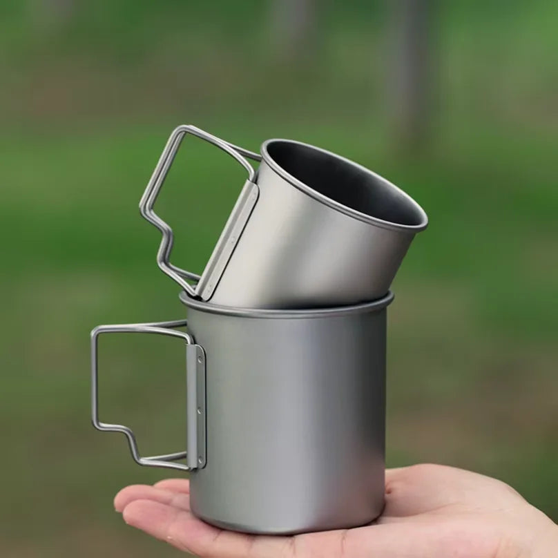 Outdoor Titanium Lightweight Portable Tea Coffee Cup Folding Handle Camping Water Mug for Hiking Travelling