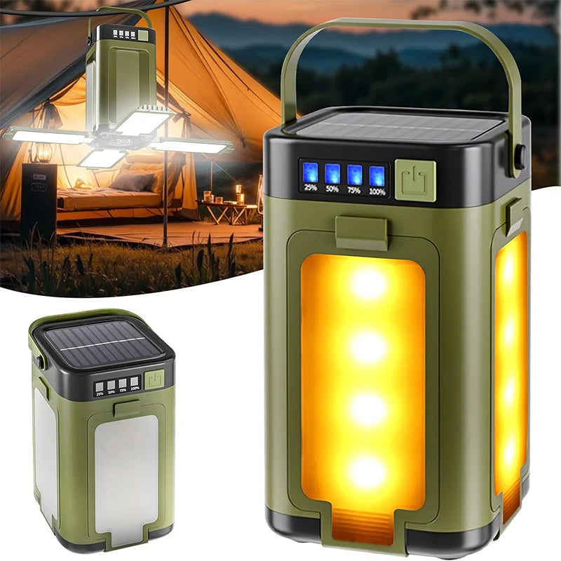 Solar Camping Light Rechargeable, Multifunctional 4-Blade Folding Lantern Outside with 6 Lighting Mode, IPX4 Portable Tent Lamp