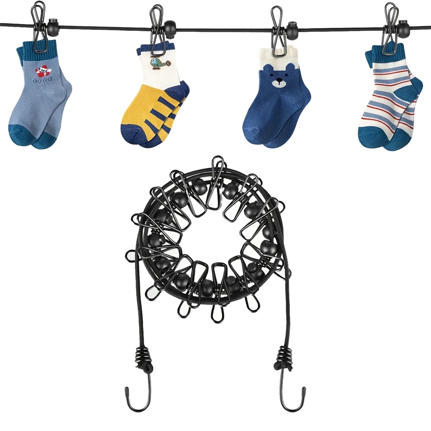 Portable Travel Clothesline with 12 Clips Plastic Non-Slip Retractable Clothes Drying Rope for Home Travel and Outdoor Hanging