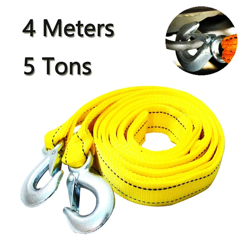 4M/5M Heavy Duty Car Tow Cable 5Ton/8Ton Trailer Rope with Hooks for Van SUV Truck Emergency Road Recovery Automotive Accessorie