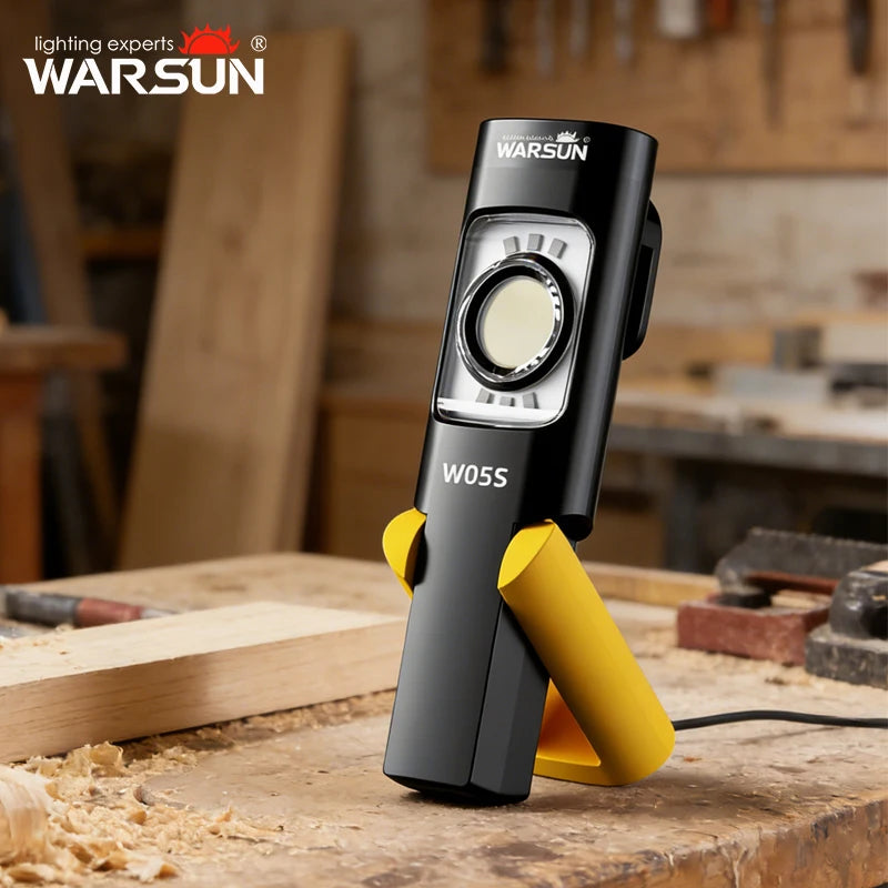 WARSUN W05S LED Work Light Rechargeable Work Light with Magnetic Base Portable Flashlight with Clip Hook and 180° Rotation Stand