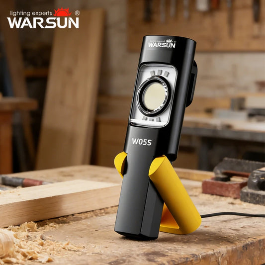 WARSUN W05S LED Work Light Rechargeable Work Light with Magnetic Base Portable Flashlight with Clip Hook and 180° Rotation Stand