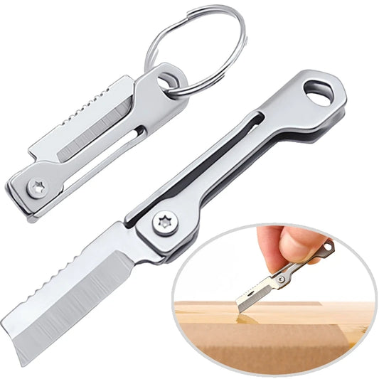 Stainless Steel Folding Knife Mini Square Head Pocket Knife Outdoor Camping Supplies Multi-function Keychain Pendant Knives