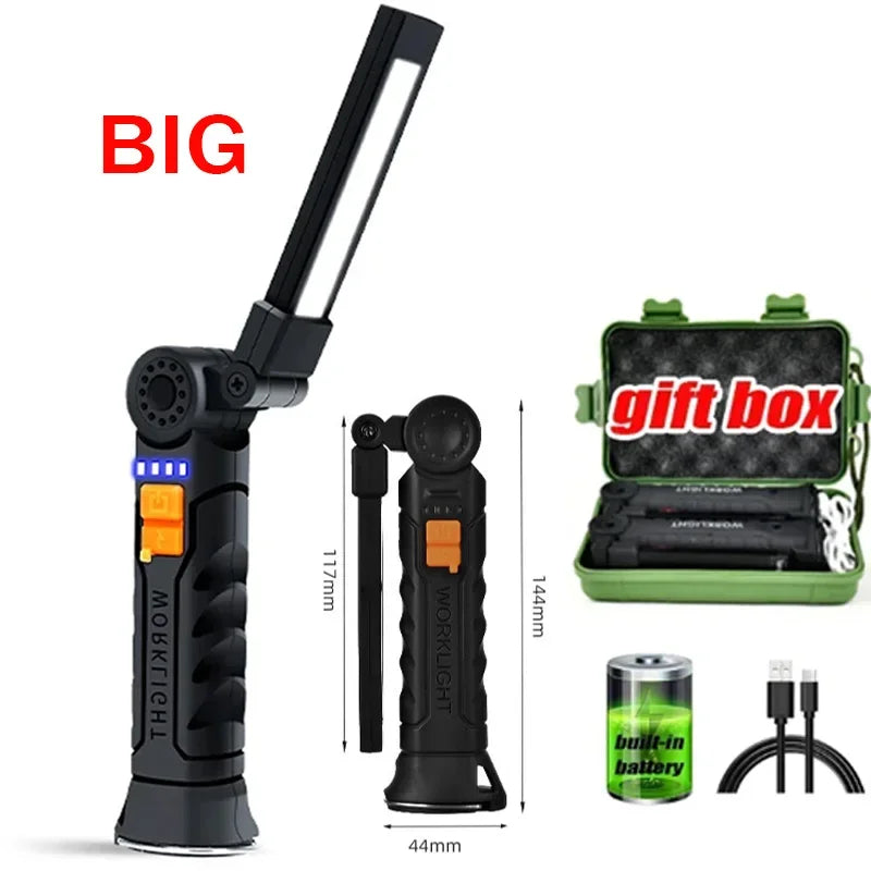 New Portable COB LED Flashlight Magnetic Lantern Hanging Lamp USB Rechargeable Work Light with Built-in Battery Camping Torch