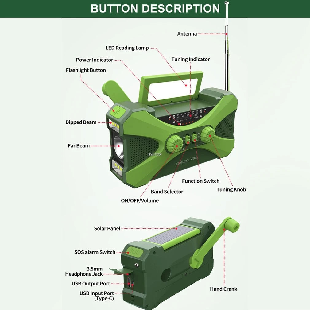 Hot 10000mAh Emergency Radio Weather Solar Hand Crank Radio AM/FM LED Flashlight SOS Alarm Power Bank Speaker Dropshipping
