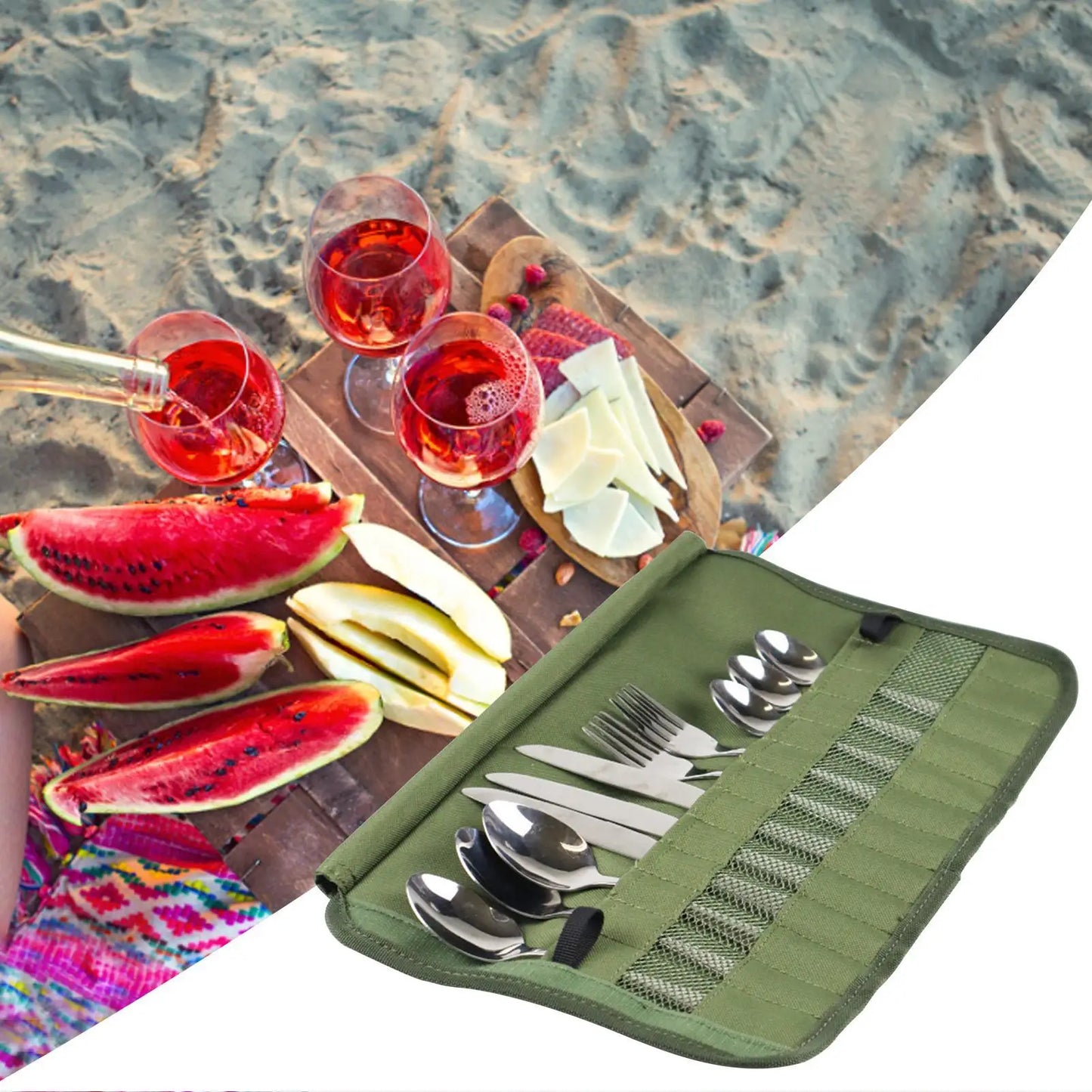 Cuisine Storage Bag Camping Cutlery Roll Pack Cooking Utensils Organizer Multi-function Cutlery Pouch Holder For Forks Spoons