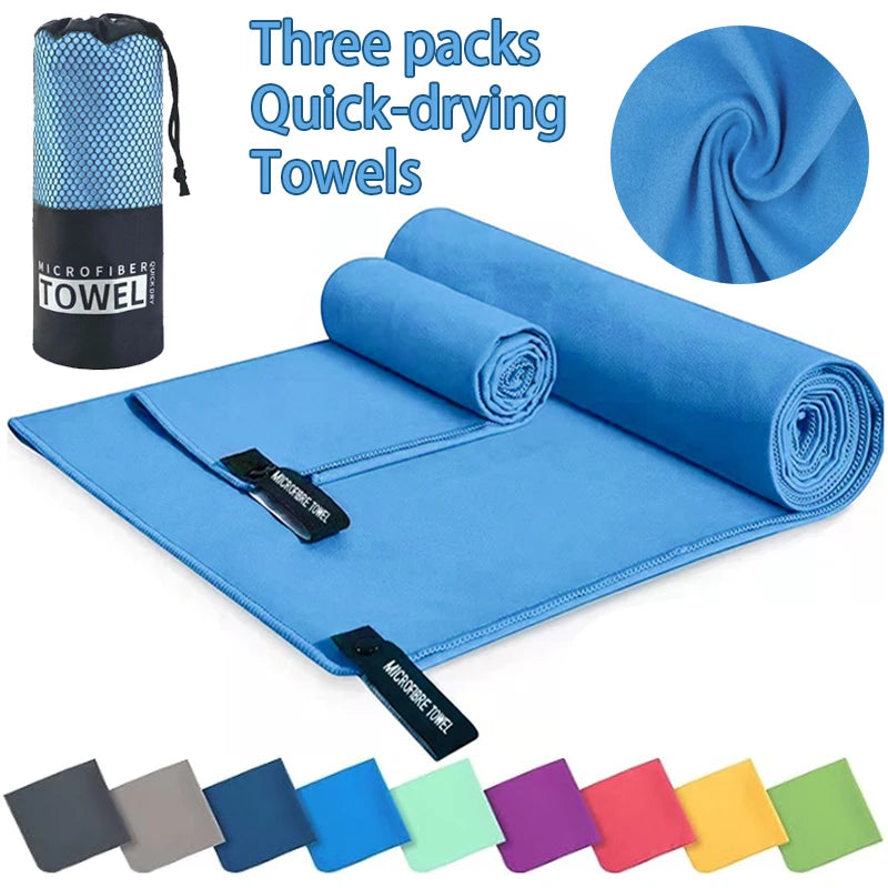 3 Pcs Microfiber Towel Sports Quick-Drying Super Absorbent Camping Towel Super Soft Lightweight Gym Swimming Yoga Beach Towel