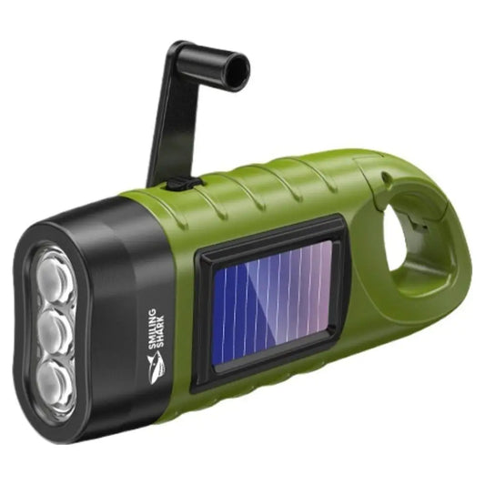 Portable LED Flashlight Battery Lamp Hand Cranking & Solar Energy Rechargeable 800lm For Outdoor Camping Hiking Emergency Light