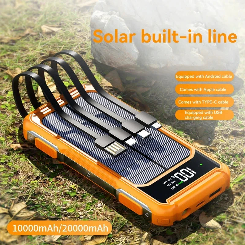 Lenovo 200000mah Ultra Capacity Solar Power Bank 4-in-1 Built In Cable Fast Charging Mobile Power Battery Led Light For Iphone