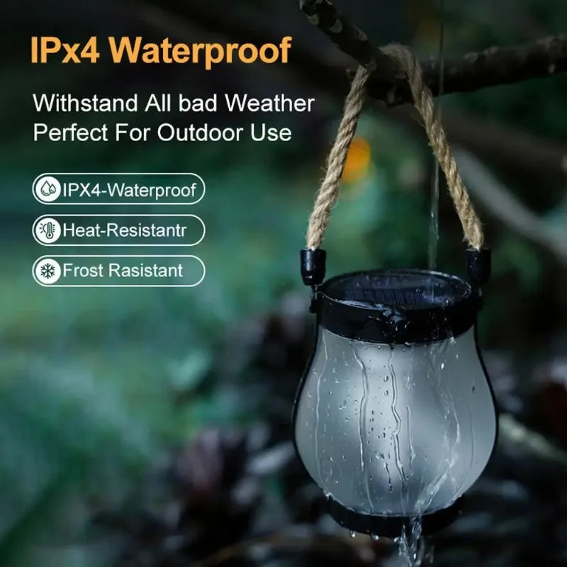 USB Rechargeable Camping Light Solar Flame Lights IPX4 Waterproof 800 Lumens 1200mAh Hanging Lantern Outdoor Lights