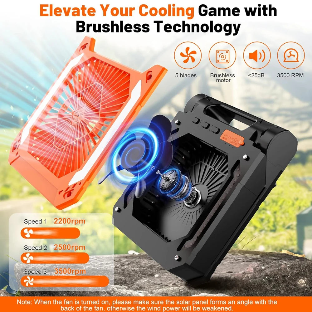 Cordless Portable Electric Fan With Led Light Tent Car Camping Hook&USB&Solar Charging For Hiking Fishing Picnic Emergency