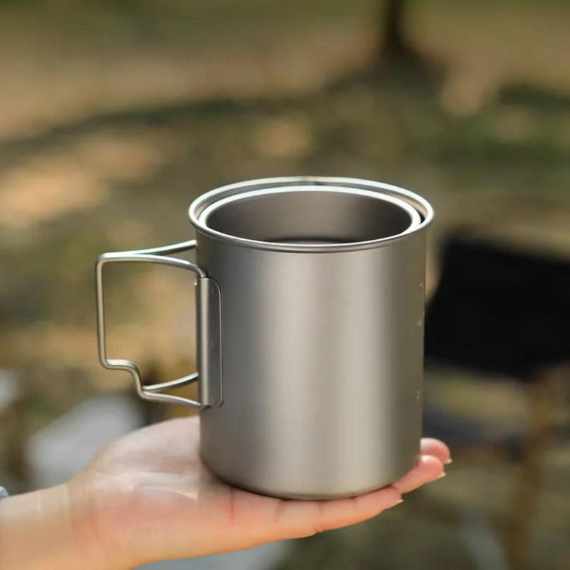Outdoor Titanium Lightweight Portable Tea Coffee Cup Folding Handle Camping Water Mug for Hiking Travelling