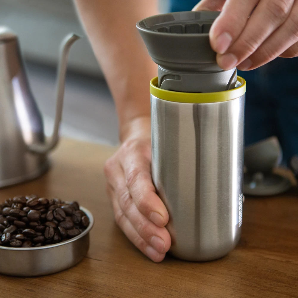 WACACO Cuppamoka Coffee Pot, Portable Drip Coffee Maker with 10 Cone Paper Filter, Stainless Steel Pour Over Coffee Brewer