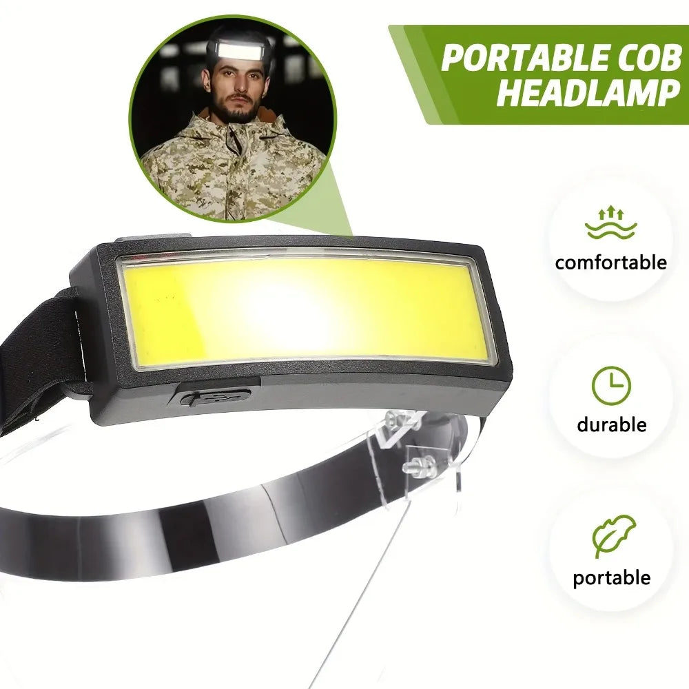 Powerful COB LED Headlamp Type-c Rechargeable Head Flashlight Built-in Battery Outdoor Fishing Camping Lantern Waterproof Torch