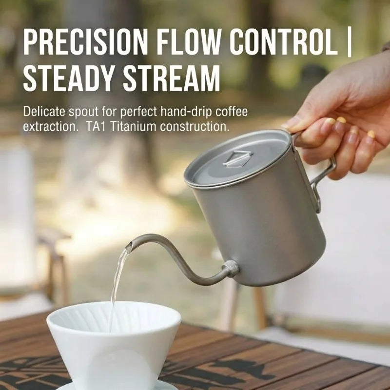 Ultralight 420ml Grade Titanium Pour Over Coffee Kettle Gooseneck Spout Folding Handle for Camping Hiking Travel Boat Travel