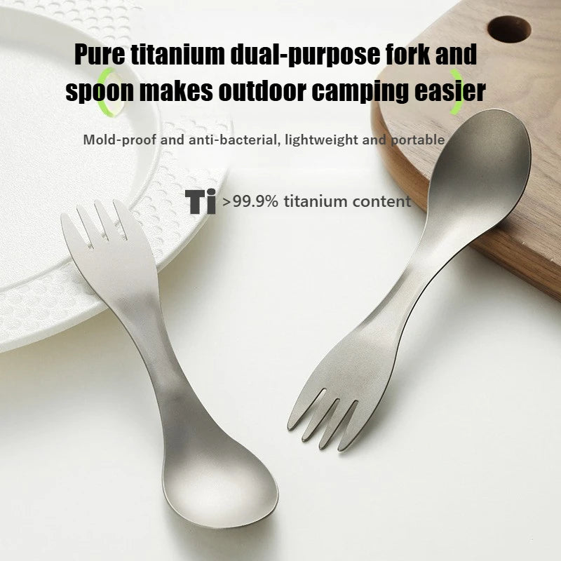 Ultralight Titanium Spork 2-in-1 Spoon & Fork Camping Picnic Travel Tableware Portable Survival Tool for Hiking Backpacking EDC