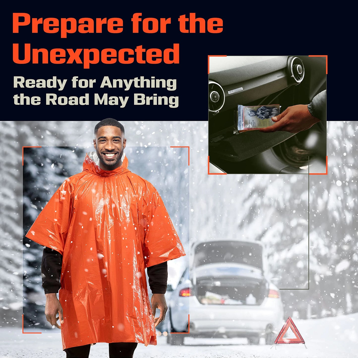 Emergency Rain Poncho with Hood - 4 Pack, PE, Water-Resistant & Thermal Mylar Lined, Survival Blankets for Camping Gear